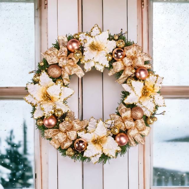 【六分埔禮品】獨家設計-手工花圈-PVC 16吋-典雅聖誕花圈(聖誕花圈聖誕節佈置耶誕節ins裝飾手工)