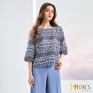 【MON’S】桑蠶絲光棉印花上衣(直)
