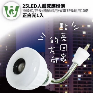 【U want】25LED感應燈泡(可彎插頭型正白光)