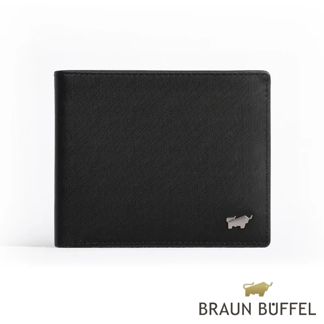 【BRAUN BUFFEL 德國小金牛】台灣總代理 HOMME-M紳士 8卡皮夾-黯黑(BF306-313-BK)