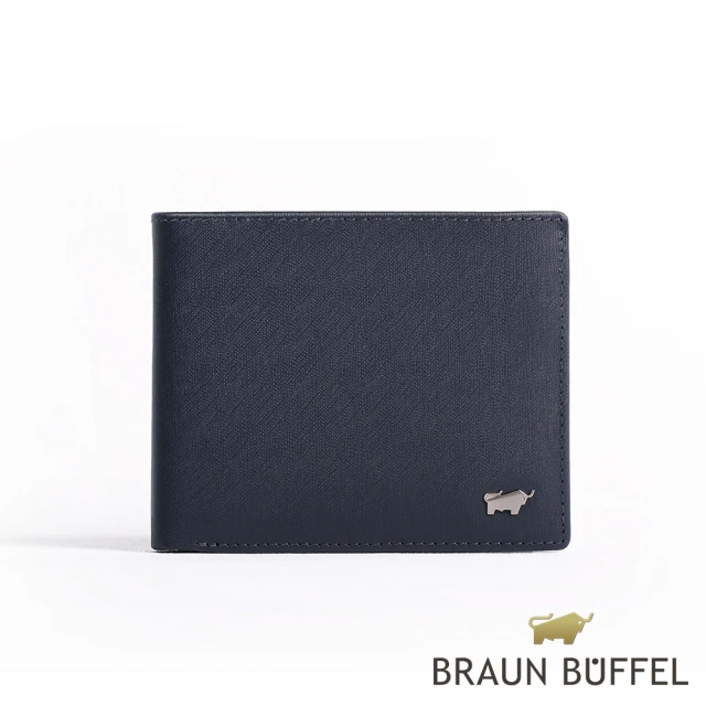 【BRAUN BUFFEL 德國小金牛】台灣總代理 HOMME-M紳士 12卡中間翻透明窗皮夾-深藍(BF306-317-MAR)