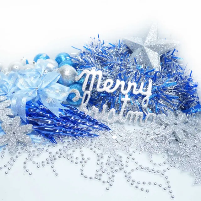 【聖誕裝飾特賣】聖誕裝飾配件包組合-藍銀色系(6尺（180cm）樹適用（不含聖誕樹 不含燈)