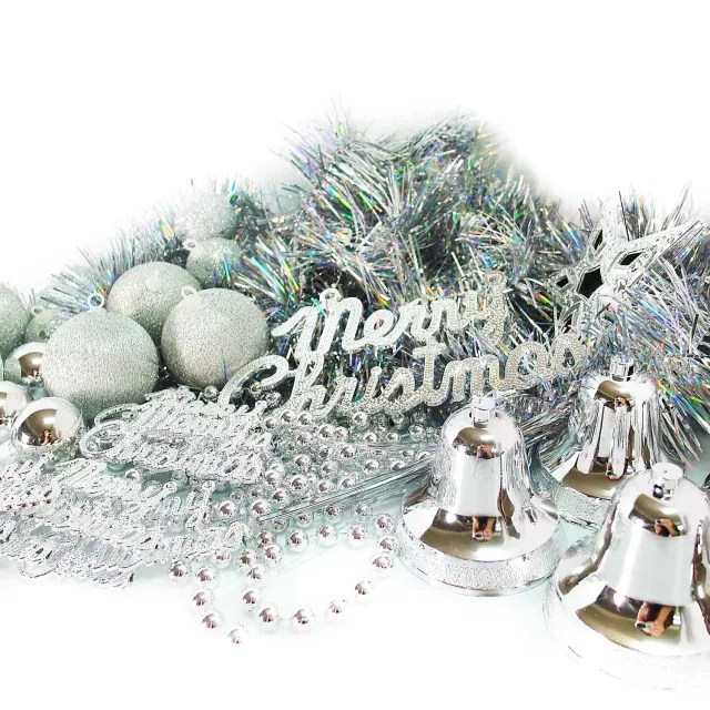 【聖誕裝飾特賣】聖誕裝飾配件包組合-純銀色系(2尺（60cm）樹適用（不含聖誕樹 不含燈)