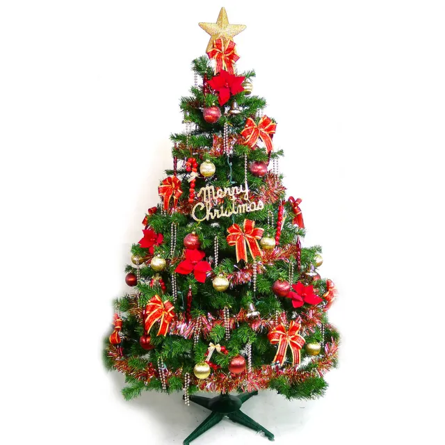 【摩達客】台灣製-10尺/10呎-300cm豪華版裝飾綠聖誕樹(含紅金色系配件組/不含燈/本島免運費)/