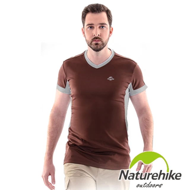 【Naturehike-NH】速乾排汗V領短袖機能服 男款(巧克力棕)