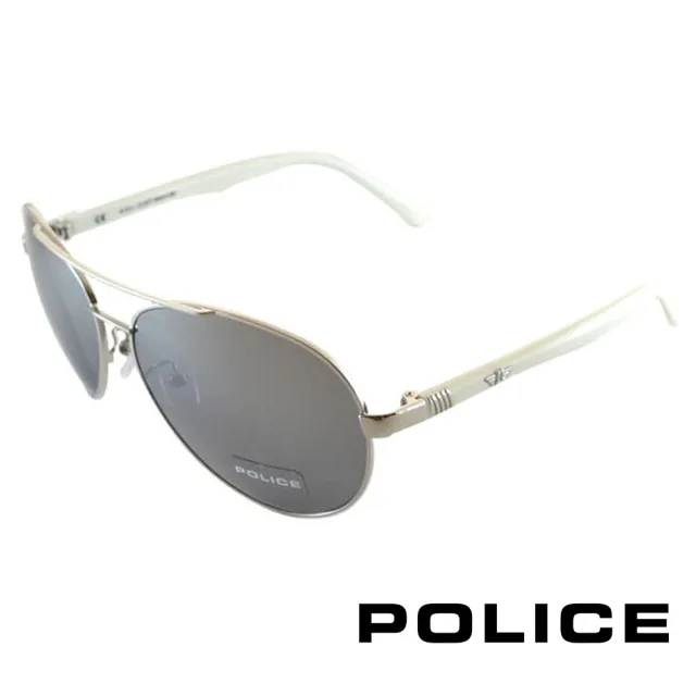 【POLICE】時尚飛行員太陽眼鏡 金屬大框面(白色 POS8640-579X)