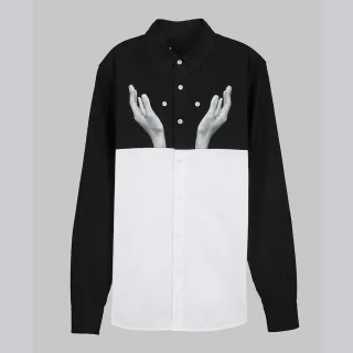 【摩達客】韓國進口EXO合作設計品牌DBSW Button Juggler扣子戲法黑白(純棉修身長袖襯衫)