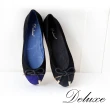 【Deluxe】包頭平底娃娃鞋(民族絨綁繩設計感  黑/藍)