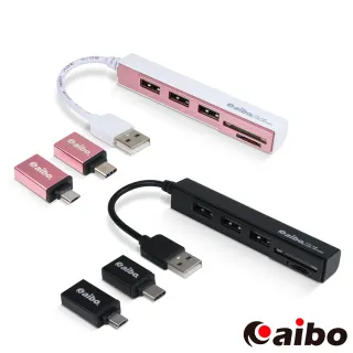 【aibo】3in1 OTG多功能讀卡機+HUB集線器(Type-C/Micro USB/USB2.0)