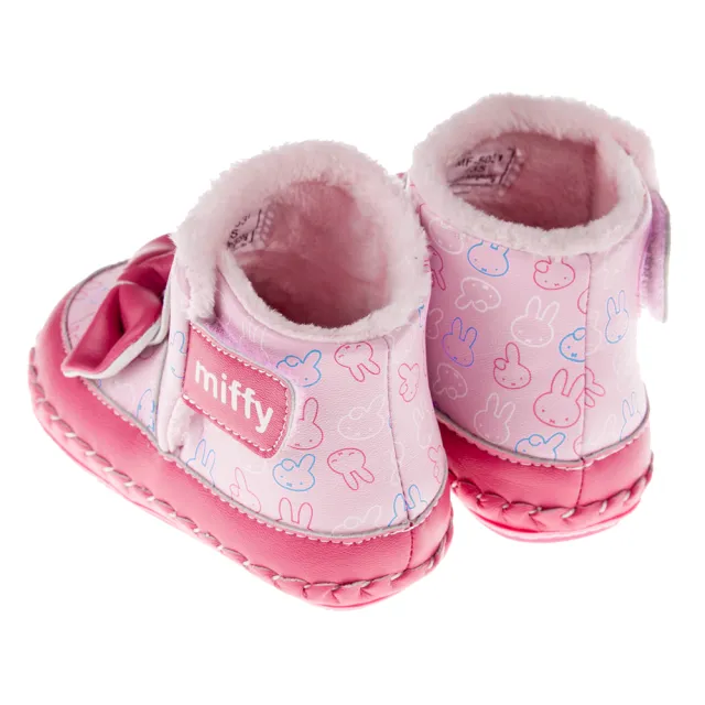 【布布童鞋】Miffy米飛兔耳朵蝴蝶結粉色鋪毛寶寶皮革靴(L7N031G)