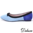 【Deluxe】簡約色塊拼接麂皮平底鞋(藍色)