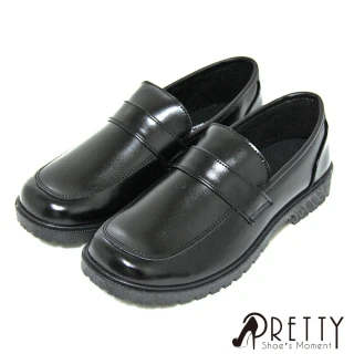 【Pretty】學院風直套式寬圓頭低跟標準學生鞋皮鞋-女款  開學季(黑色)