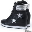 【Deluxe】全真皮流行雙星綁帶造型厚底增高鞋(黑)