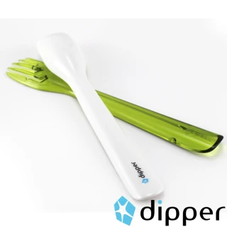 【dipper】3合1檜木環保餐具組(青嫩綠叉/陶瓷湯匙)