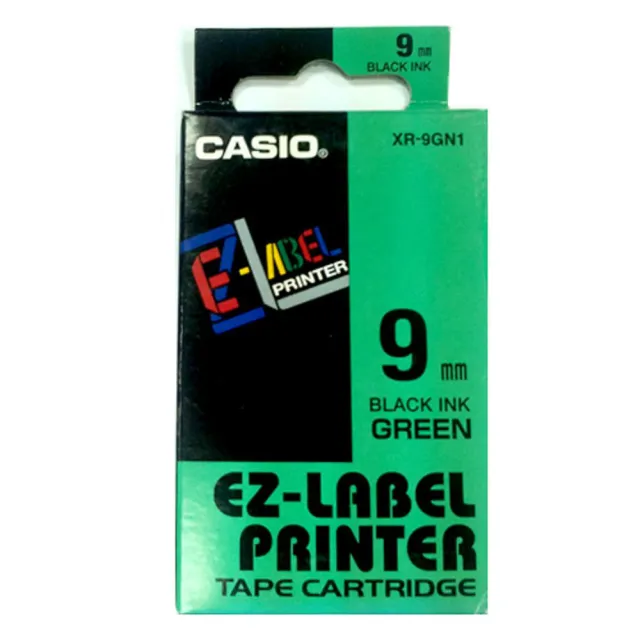 【CASIO 卡西歐】標籤機專用色帶-9mm綠底黑字(XR-9GN1)
