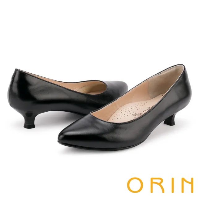 【ORIN】簡約時尚OL 羊皮素面百搭尖頭跟鞋(黑色)
