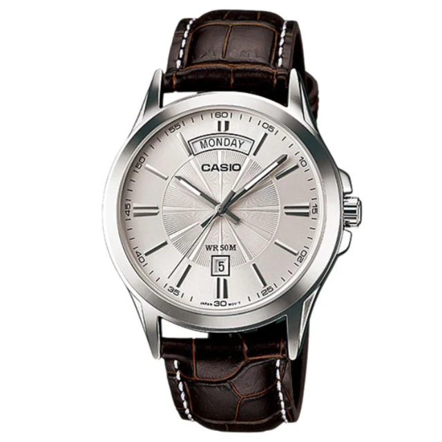 【CASIO 卡西歐】時尚貴族系皮帶腕錶-銀面(MTP-1381L-7A)