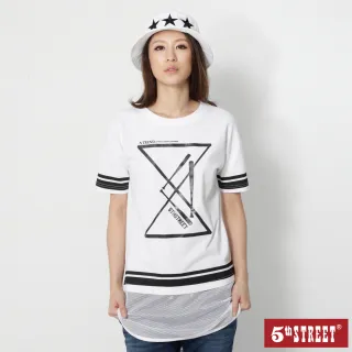 【5th STREET】女長版下擺剪接網紗短袖T恤-白色