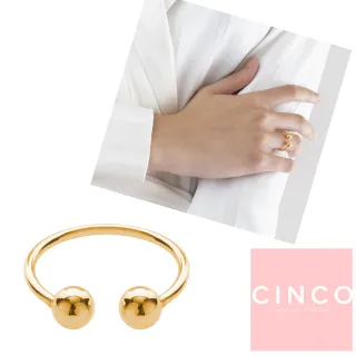 【CINCO】葡萄牙精品 Hit ring 925純銀鑲24K金戒指 雙圓球C型戒指(925純銀)