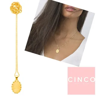 【CINCO】葡萄牙精品 CINCO Amelia necklace 925純銀鑲24K金 硬幣項鍊 簡約橢圓款(925純銀)