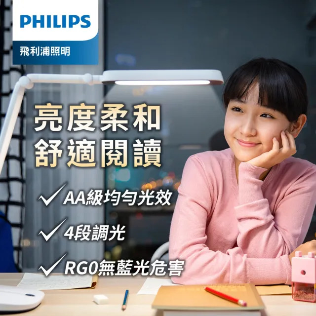 【Philips 飛利浦】軒誠 LED護眼檯燈66110-白色(PD010)