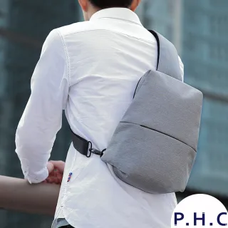 【PHC】高質感多層收納單肩斜背胸包(灰色 / 黑色)