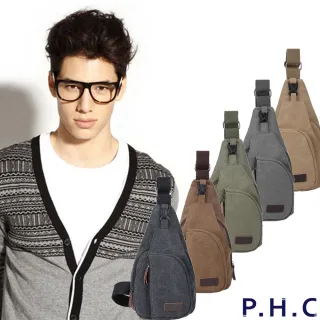 【PHC】休閒帆布斜背胸包(卡其 / 咖啡 / 深灰 / 軍綠 / 黑色)