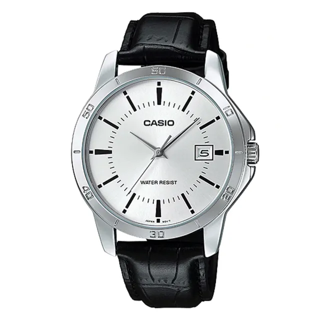 【CASIO 卡西歐】時尚新貴銀框皮革腕錶-羅馬銀面(MTP-V004L-7A)