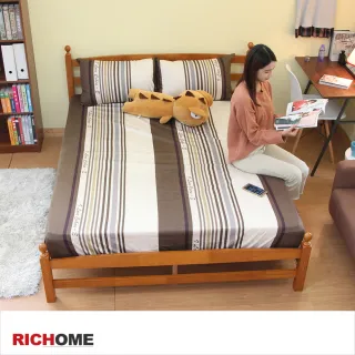 【RICHOME】京都日式和風環保簡約橡膠木5呎雙人床(環保綠色時尚)