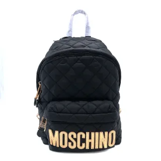 【MOSCHINO】品牌logo菱格縫線尼龍後背包(黑)
