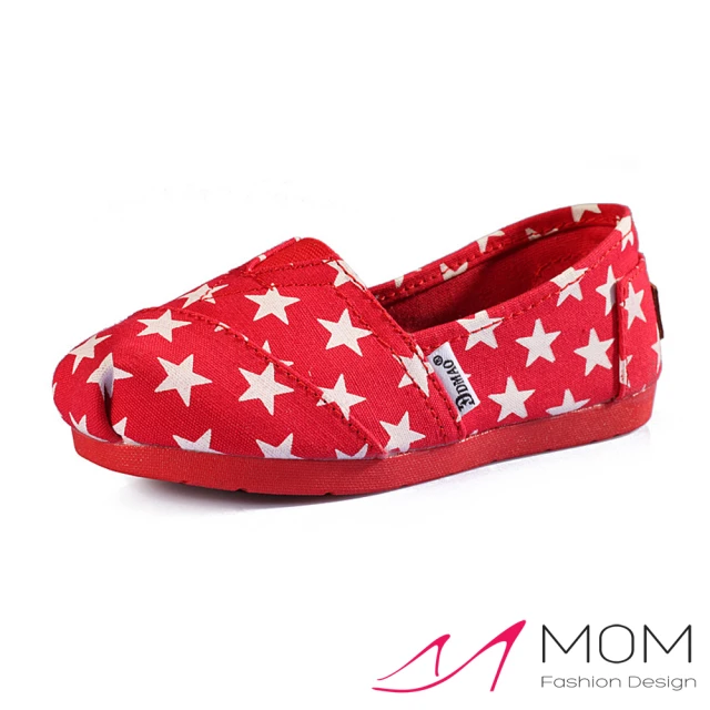 【MOM】美式潮流休閒舒適帆布鞋 懶人樂福鞋 親子童鞋(紅色星星)
