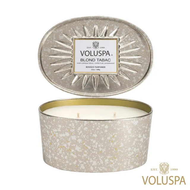 【美國Voluspa】金黃菸草 錫盒 香氛蠟燭12oz/340g(Blond Tabac-2 Wick Candle In A Decorative Ova)