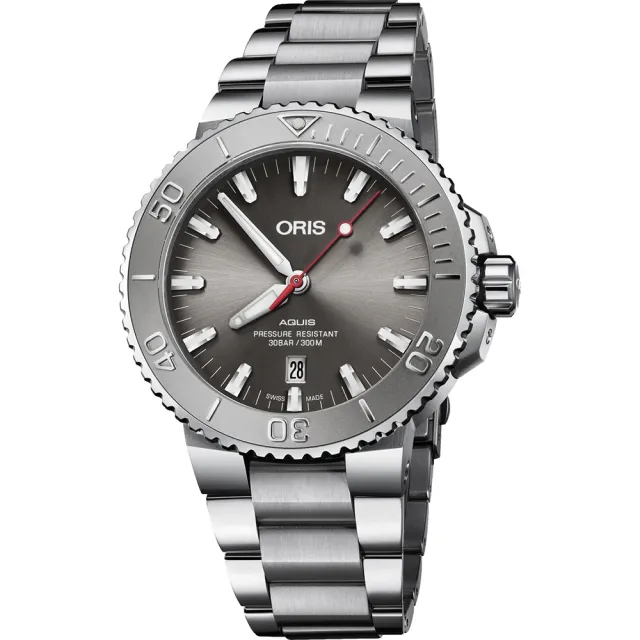 【ORIS 豪利時】Aquis 時間之海潛水300米機械鍊帶x灰面x43.5mm(0173377304153-0782405PEB)