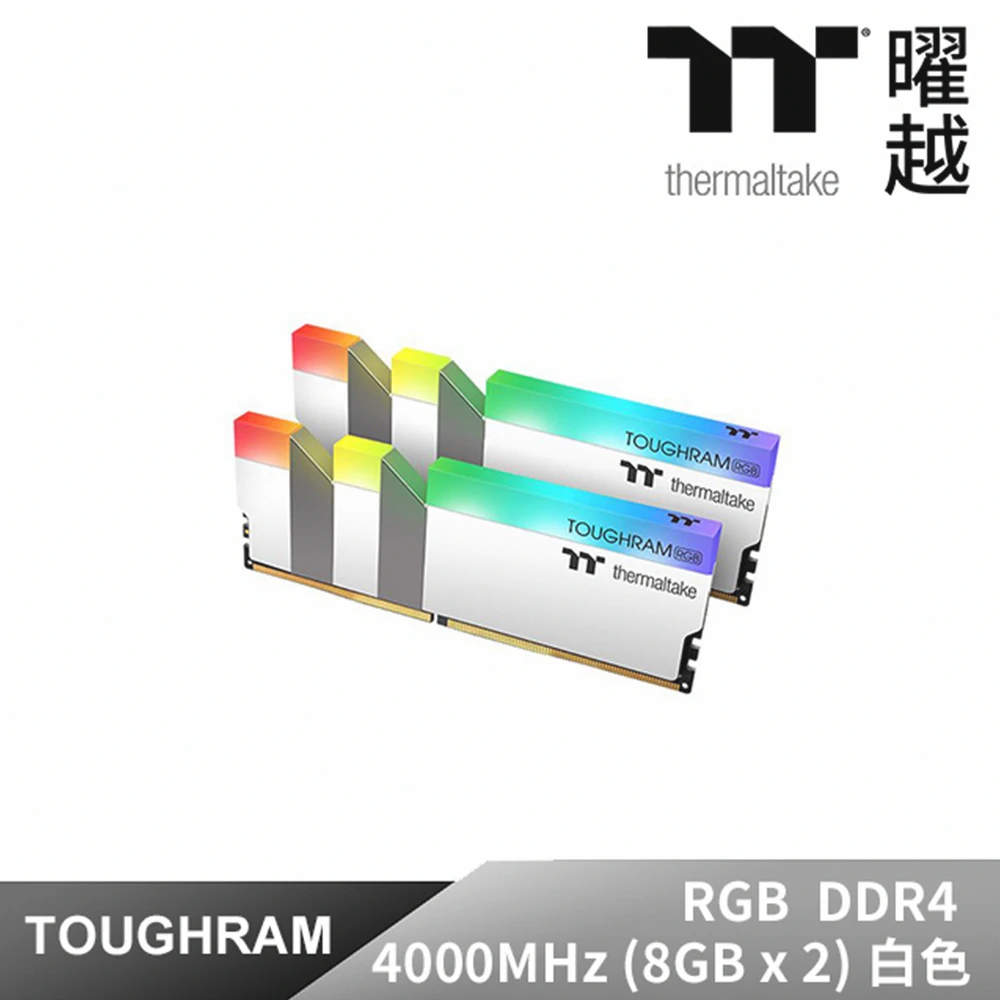 【Thermaltake 曜越】TOUGHRAM 鋼影 RGB 記憶體 DDR4 4000MHz 16GB 白色(R022D408GX2-4000C19A)