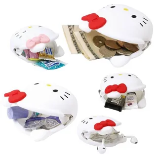 【小禮堂】雙11 Hello Kitty 大臉造型矽膠口金零錢包《紅白》收納包.耳機包.p+g design