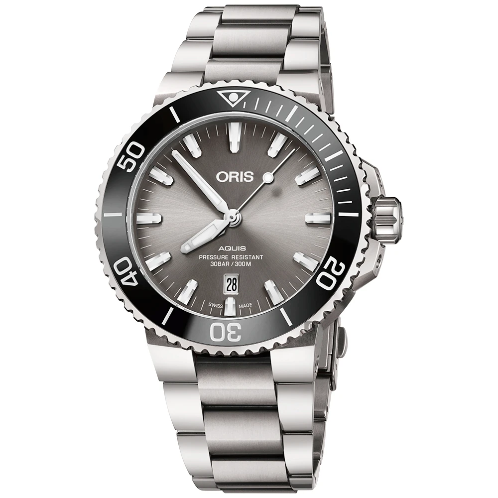 Oris 豪利時 水鬼aquis 時間之海鈦合金潛水300米日期機械錶 43 5mm peb Momo購物網