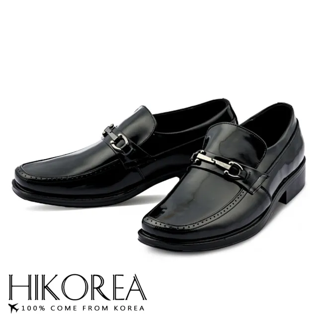 【HIKOREA】韓國空運。亮面皮革一字帶魚骨釦飾紳士樂福低跟皮鞋