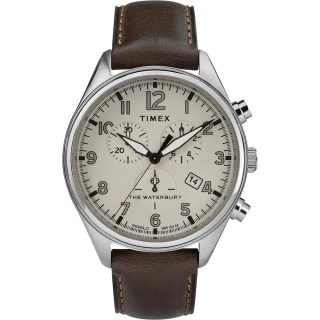 【TIMEX】天美時 Waterbury Chrono系列 三眼計時經典紳士手錶(白/咖啡 TXTW2R88200)