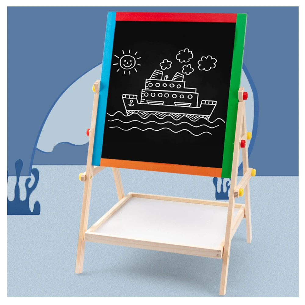 【經典木玩】彩色木製兒童可調黑白畫板架(兒童畫板)