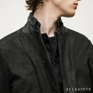 【ALLSAINTS】SURVEY  皮革補丁絨面羊皮皮衣夾克-深灰黑
