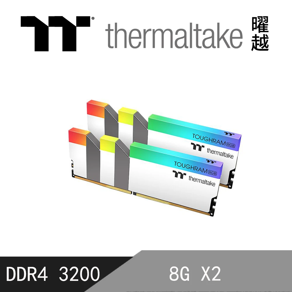 【Thermaltake 曜越】TOUGHRAM 鋼影 RGB 記憶體 DDR4 3200MHz 16G 白色(R022D408GX2-3200C16A)