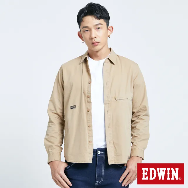 【EDWIN】洗退工裝機能襯衫外套-男款(淺卡其)
