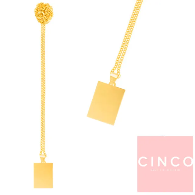 【CINCO】葡萄牙精品 CINCO Elodie necklace 925純銀鑲24K金硬幣項鍊 素面長方款(925純銀24K金)