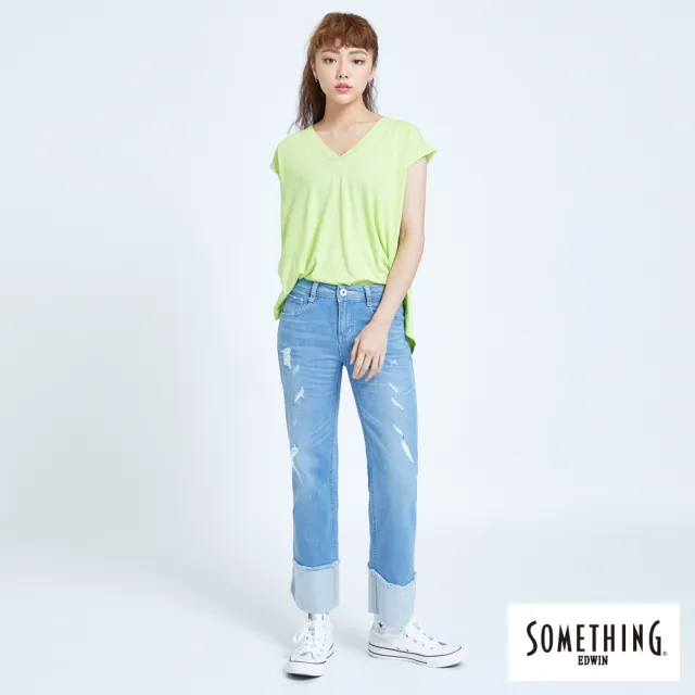 【SOMETHING】女裝 清新V領休閒T恤(嫩綠色)