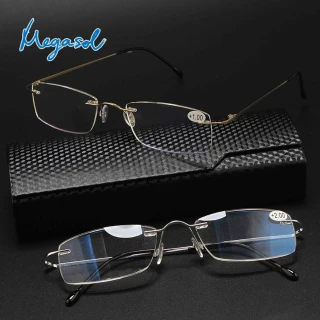 【MEGASOL】抗UV400濾藍光超輕鈦金屬老花眼鏡(經典中性超輕無框-LS-L8020-2色選)