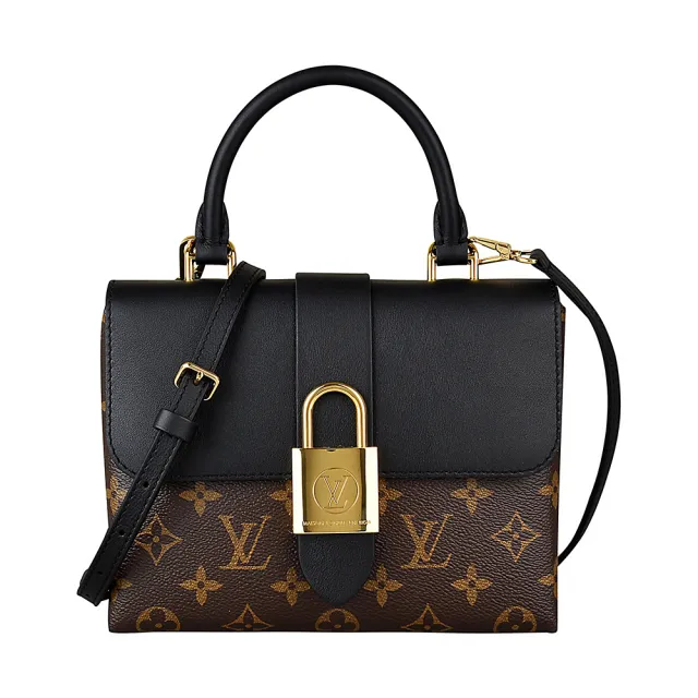 【Louis Vuitton 路易威登】LV M44141 LOCKY BB花紋LOGO Monogram帆布扣式手提斜背包(黑)