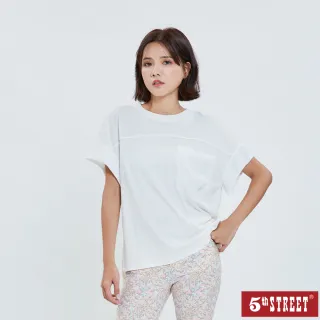 【5th STREET】女異素材拼接短袖T恤-米白色