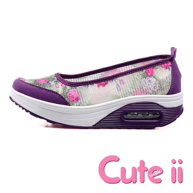 【Cute ii】柔情玫瑰舒適網面經典娃娃鞋款氣墊美腿搖搖鞋(紫)