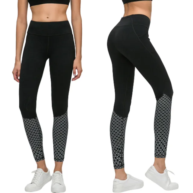 【OLRUN】提臀運動健身瑜珈跑步印花反光褲 黑色 尺寸可選