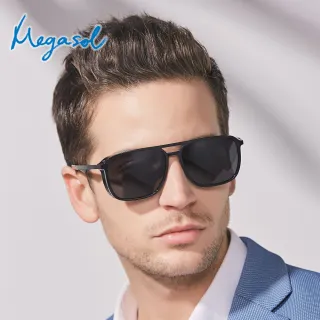【MEGASOL】UV400防眩偏光太陽眼鏡時尚男女中性大框墨鏡(包覆式雷X矩方大框GY-P0046-多色選)